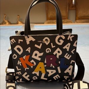 Karl Lagerfeld Black Crossbody Bag with Colorful Lettering